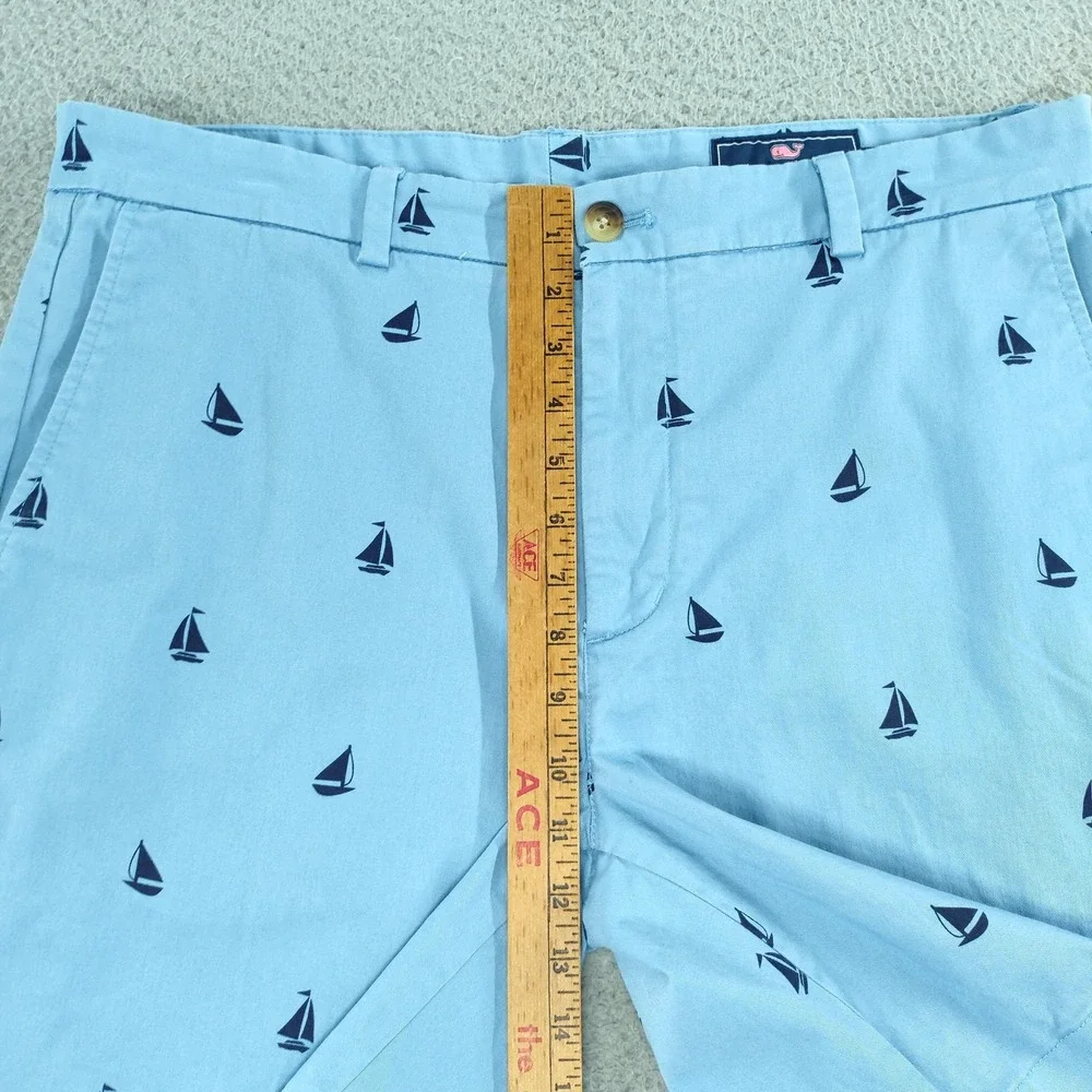 Vineyard Vines Breaker Shorts Mens 36 Light Blue 9 Inch Sailboat Chino Nautical